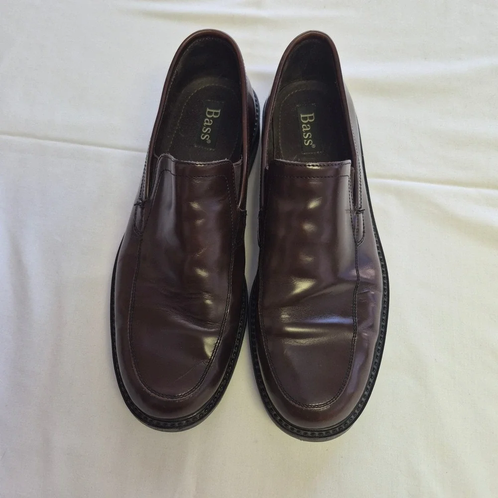 Bass Men Gavin Loafer Dress Shoe Size 11.5 Wide Brown Leather Slip On Made Italy